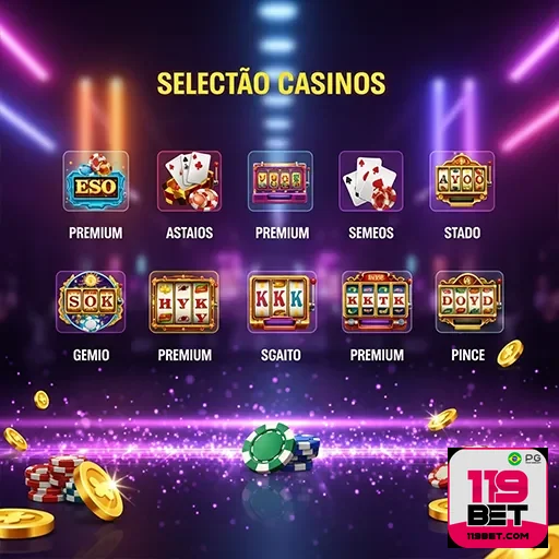 Imagem de jogos de cassino no site 119bet, destaque para opções variadas de apostas e entretenimento.
